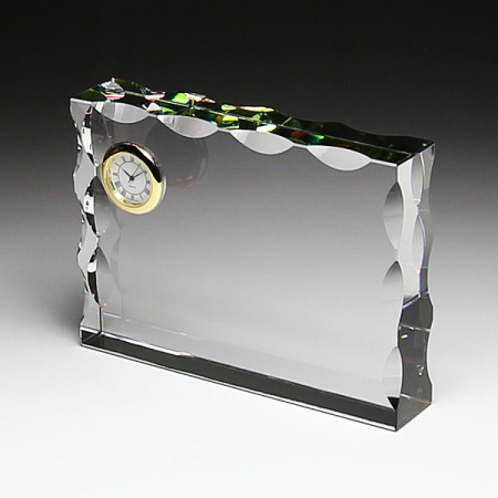 時計付き小型クリスタル盾（社内表彰盾・周年記念品・創立記念品・表彰状・企業周年記念・退職記念品）
